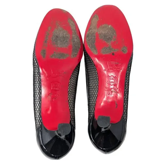 Christian Louboutin Marcia Rete Black Mesh Bow Heels Size 37 - Picture 5 of 9